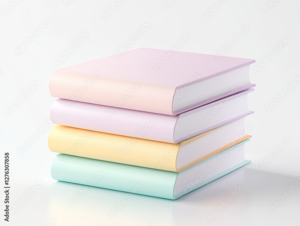 A neatly stacked pile of hardcover books in soft pastel shades, creating a minimalistic and aesthetic representation of reading, learning, and education.  
