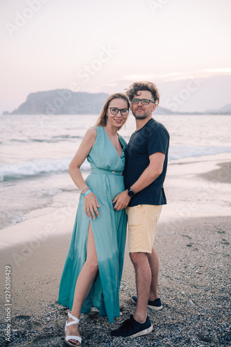 Wallpaper Mural Happy Couple Embracing on a Sandy Beach Torontodigital.ca