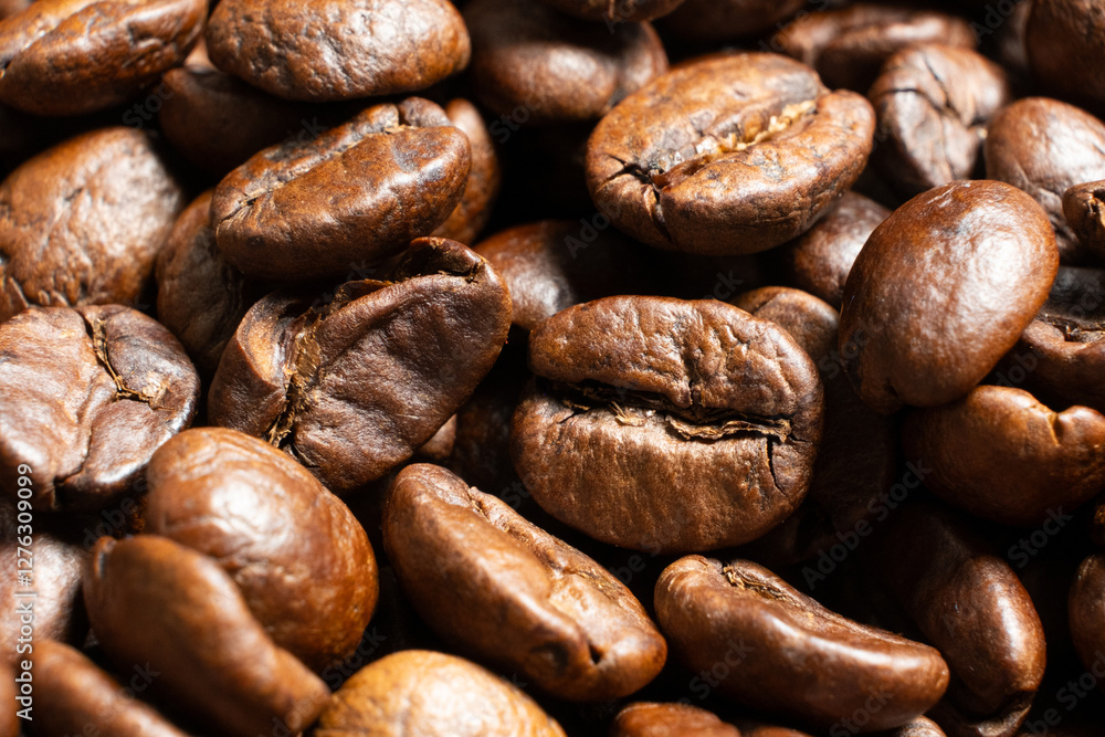 Fototapeta premium Aromatic coffee beans surface rich brown.