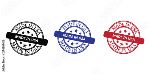 set of made in usa stamps, usa label, american flag and label logo on vector illustration.