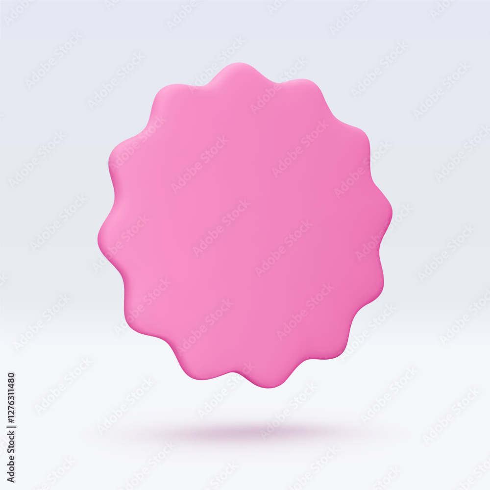 Pink sticker, badge mockup. Blank labels of circle shapes with wavy edge. Vector illustration isolated on white. Copy space. Stickers or patches for preview tags, labels, design, presentation, adv Pink sticker, badge mockup. Blank labels of circle shapes with wavy edge. Vector illustration isolated on white. Copy space. Stickers or patches for preview tags, labels, design, presentation, adv