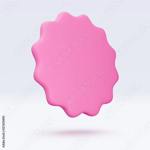 Pink sticker, badge mockup. Blank labels of circle shapes with wavy edge. Vector illustration isolated on white. Copy space. Stickers or patches for preview tags, labels, design, presentation, adv