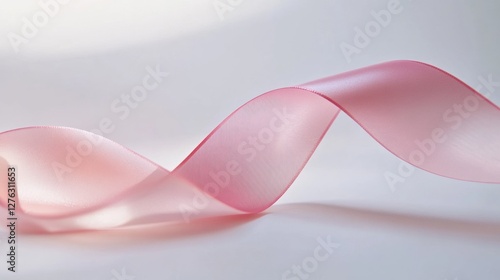 Elegant Pink Ribbon Waving on Pale Background Texture of Light Material Subtle Flowing Beauty