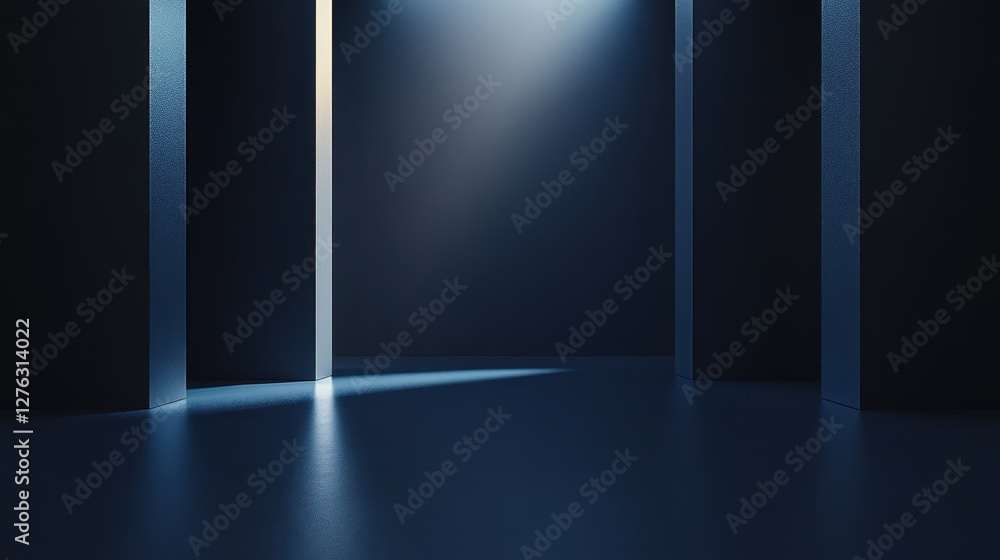 Empty blue hallway with dramatic lighting creating shadows and depth in minimalist space Empty blue hallway with dramatic lighting creating shadows and depth in minimalist space