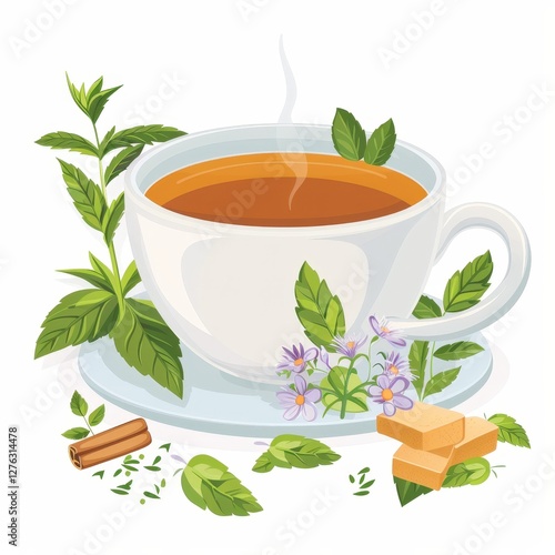 A white cup with a green plant on top of it