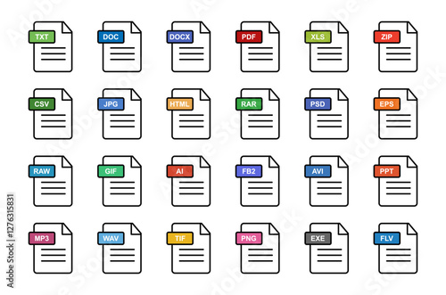 document format Icon set editable stroke 