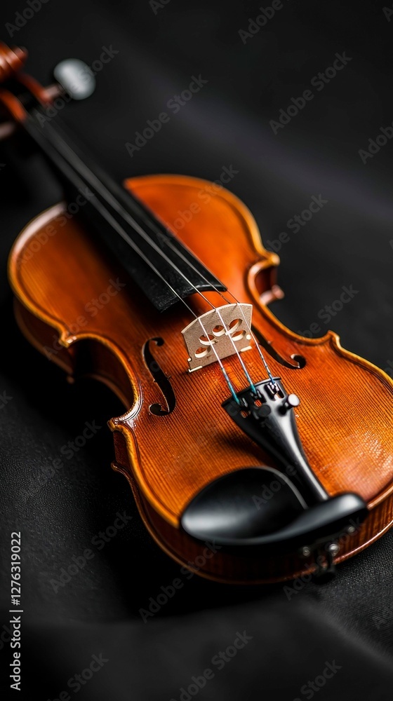 Classical Elegance Violin Focused Still Life Musical Instrument Art on Dark Background Surface Classical Elegance Violin Focused Still Life Musical Instrument Art on Dark Background Surface