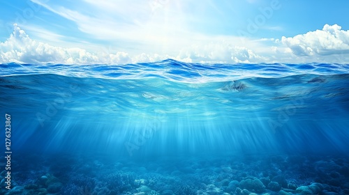 undersea view from water level and below background or wallpaper with copy space