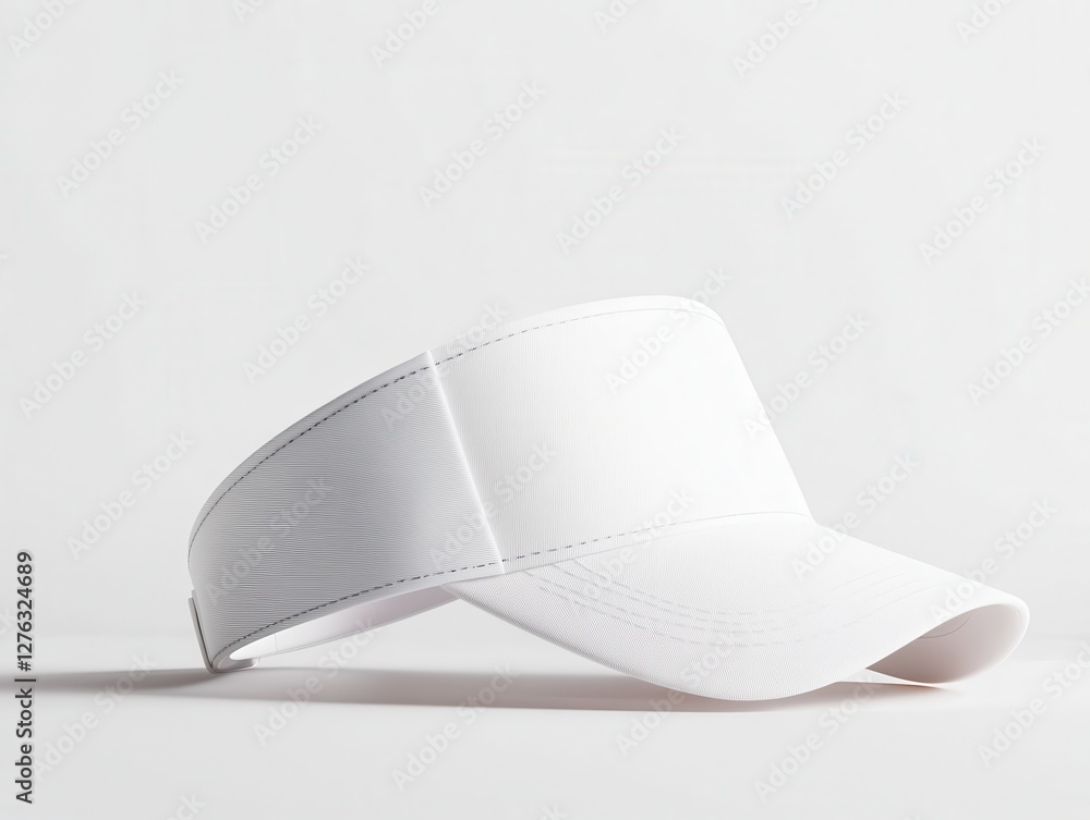 golf tour visor mockup. A white visor cap with a textured design, positioned to display its unique shape and material against a plain background. golf tour visor mockup. A white visor cap with a textured design, positioned to display its unique shape and material against a plain background.