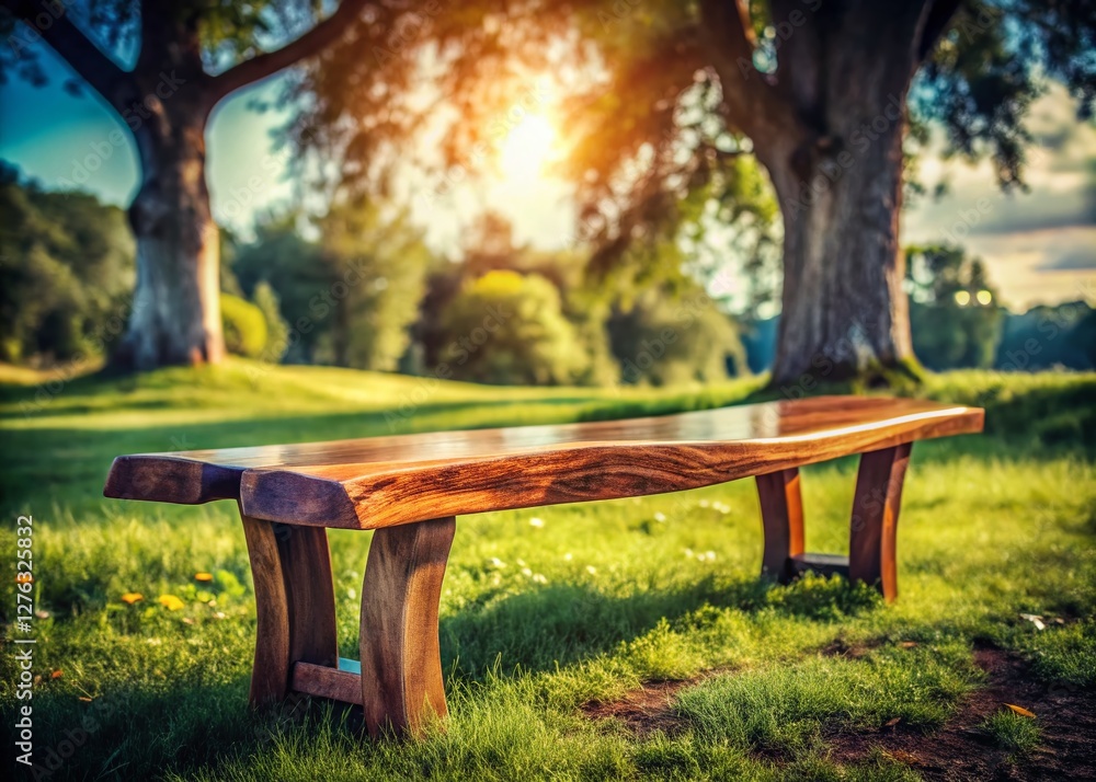 Rustic Live Edge Walnut Bench in Outdoor Setting - Vintage Photography Style Rustic Live Edge Walnut Bench in Outdoor Setting - Vintage Photography Style