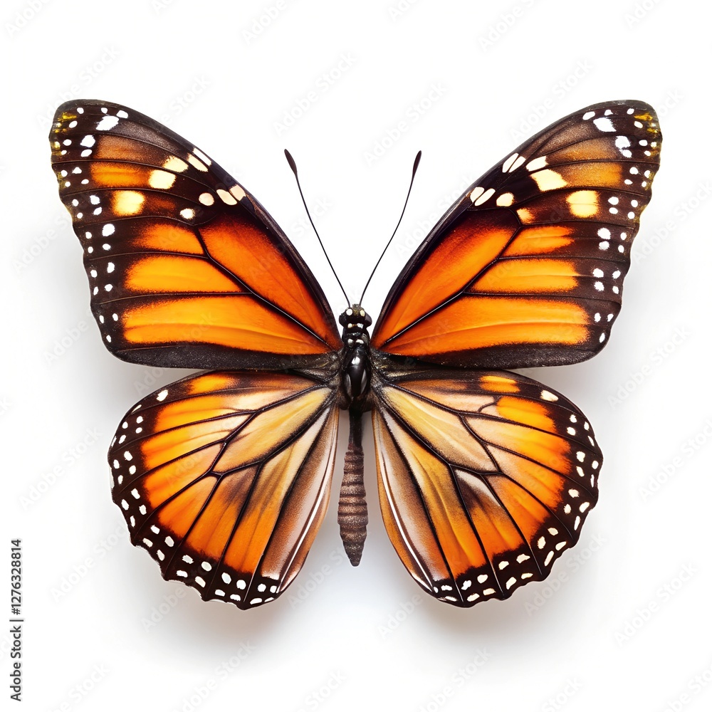 Fototapeta premium beautiful colorful bright multicolored tropical butterflies with wings spread and in flight isolated on white background 