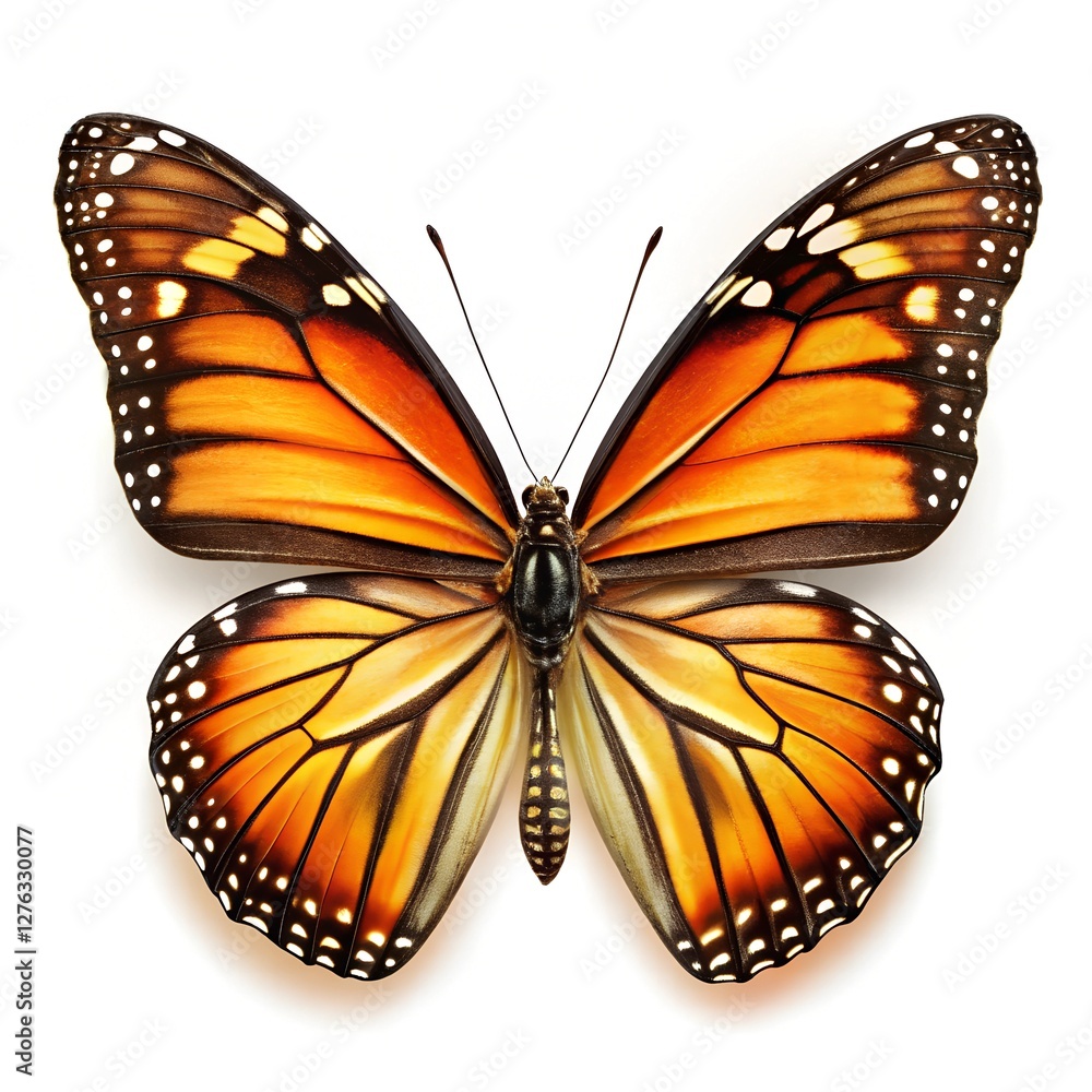 Fototapeta premium beautiful colorful bright multicolored tropical butterflies with wings spread and in flight isolated on white background 