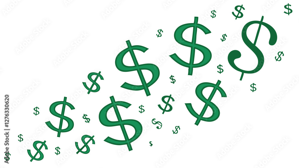 Playful Money Illustration: Green Dollar Bills in Motion Playful Money Illustration: Green Dollar Bills in Motion