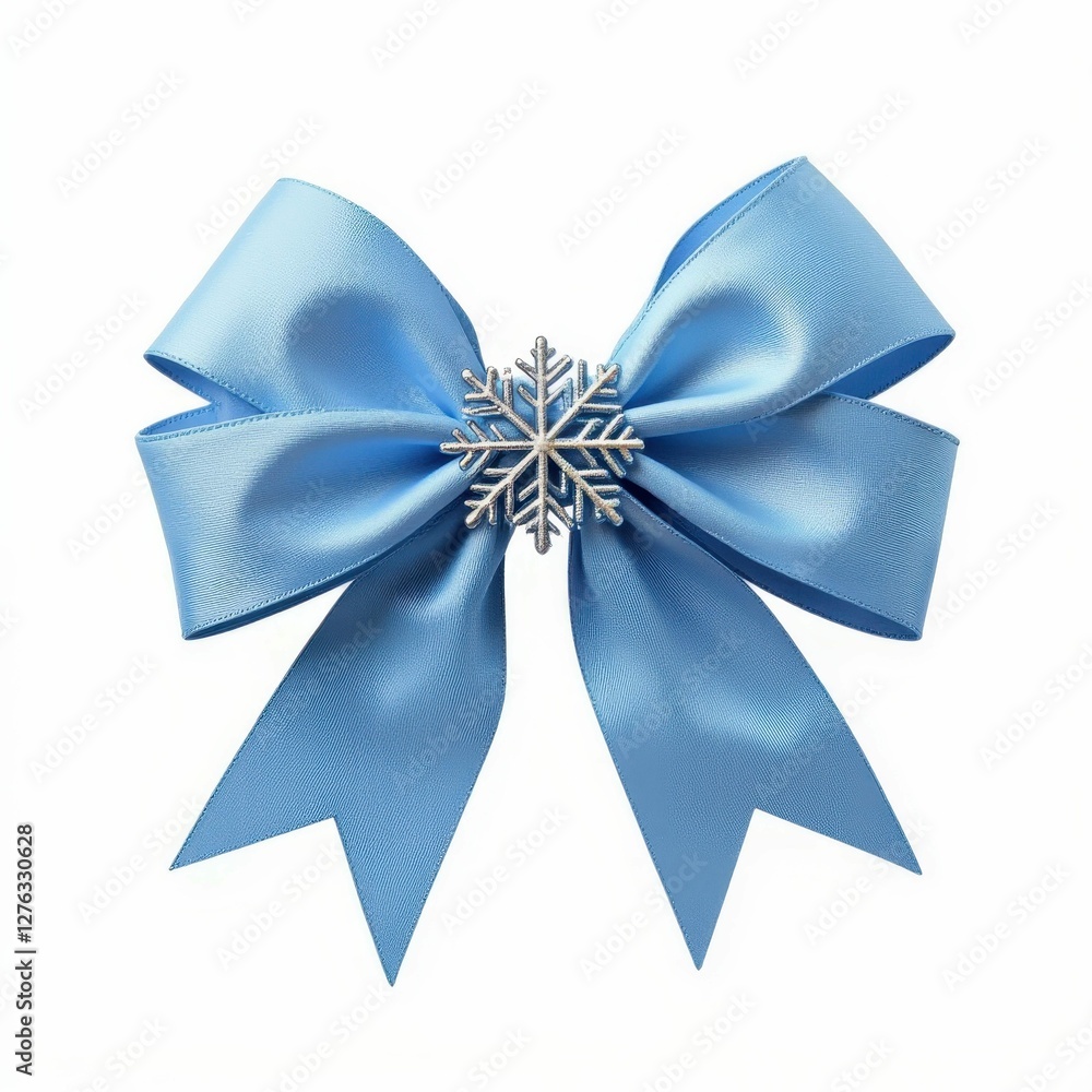 Elegant Light Blue Ribbon Bow with Silver Snowflake for Holiday Festive Gift Decoration Elegant Light Blue Ribbon Bow with Silver Snowflake for Holiday Festive Gift Decoration