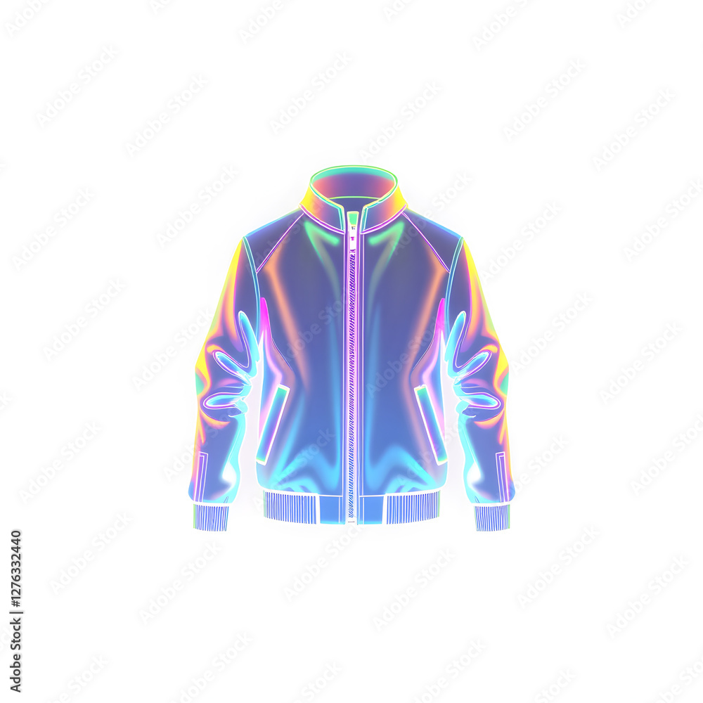 Jacket holographic 3D icon. neon symbol vector illustration isolated on white background. Generative AI Jacket holographic 3D icon. neon symbol vector illustration isolated on white background. Generative AI