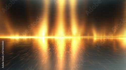 Abstract golden light reflections on metallic surface creating a dramatic luminous effect