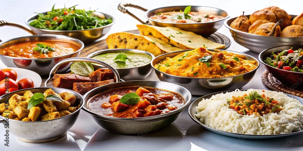 Silhouette of Indian Buffet Food Spread on White Background Silhouette of Indian Buffet Food Spread on White Background