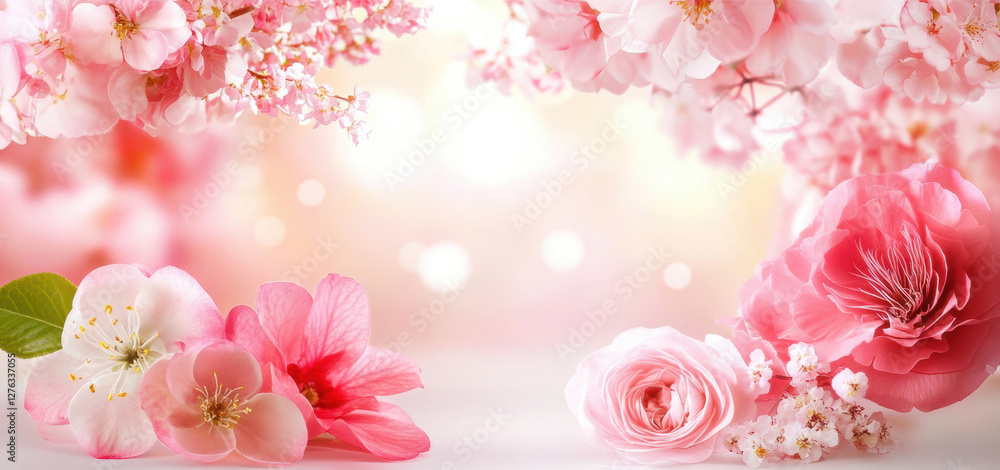 Beautiful background template made of Spring flowers. Beautiful background template made of Spring flowers.