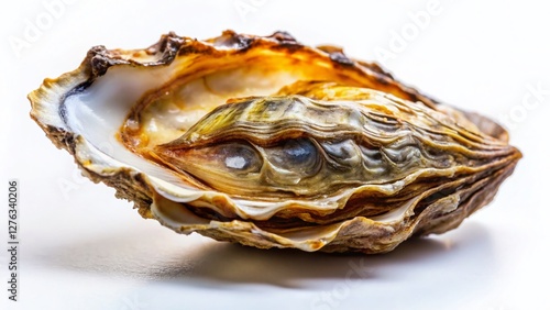 Single Oyster Shell on White Background - Perfect for Culinary or Nature Stock Photography