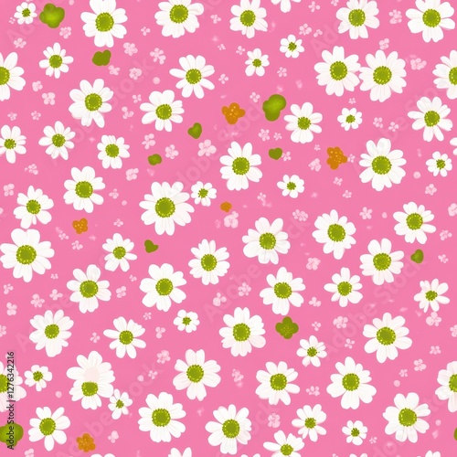 Repetitive colorful flower pattern for Spring theme fabric design.