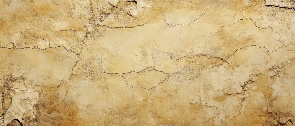Fototapeta premium Worn golden yellow stucco wall with organic roughness, rustic minimal aesthetic