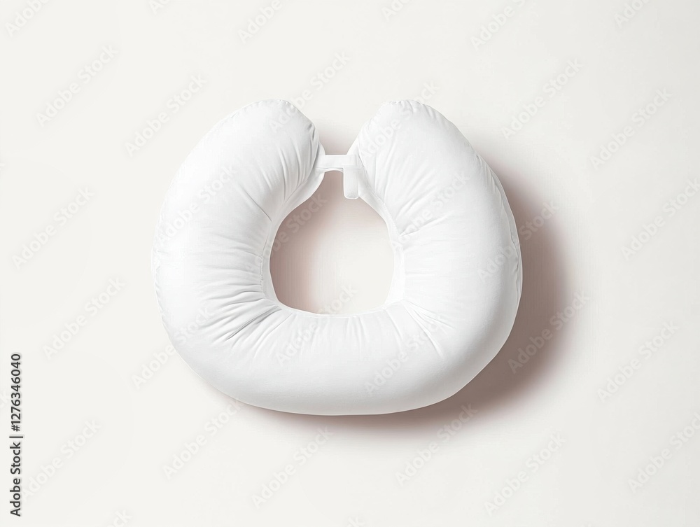 Fototapeta premium white travel pillow mockup concept. Inflatable white neck pillow on a light background, designed for comfort during travel or relaxation.