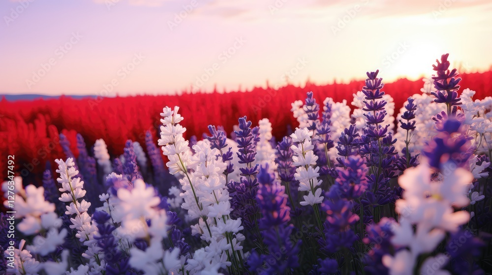 Fototapeta premium flowers white purple red gradient