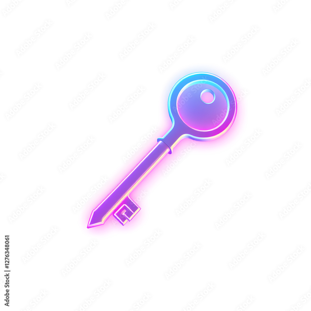 Key holographic 3D icon. neon symbol vector illustration isolated on white background. Generative AI Key holographic 3D icon. neon symbol vector illustration isolated on white background. Generative AI