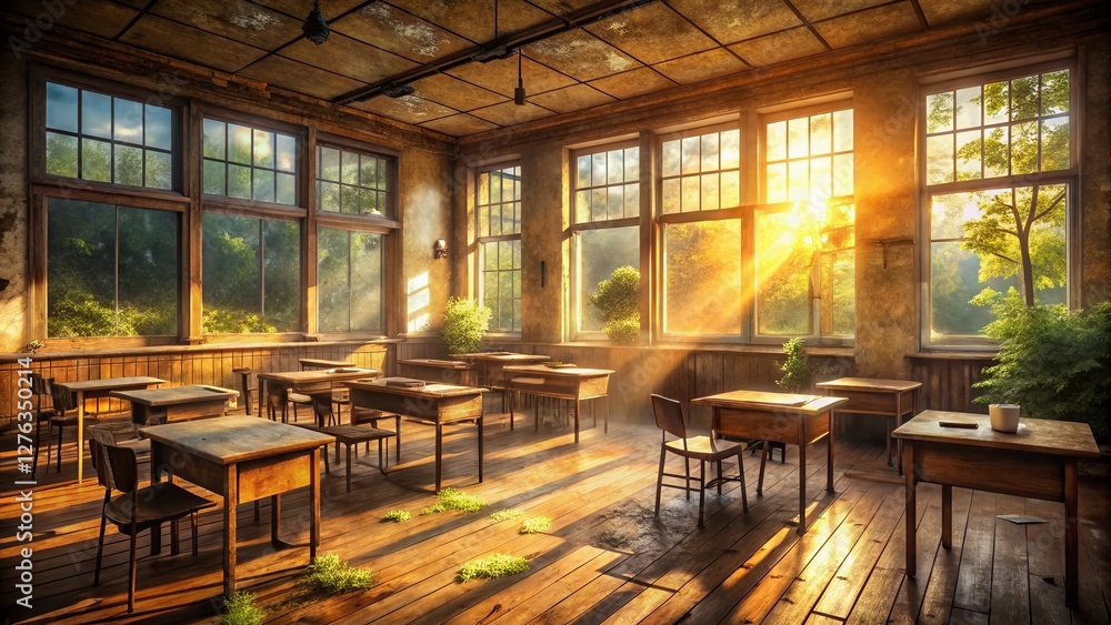 Sunlit Tranquility: Abandoned Classroom, Urban Exploration Photography Sunlit Tranquility: Abandoned Classroom, Urban Exploration Photography