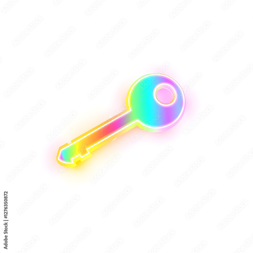 Key holographic 3D icon. neon symbol vector illustration isolated on white background. Generative AI Key holographic 3D icon. neon symbol vector illustration isolated on white background. Generative AI