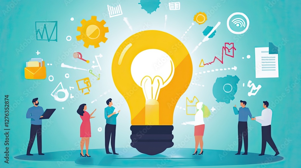 Creative Ideas Concept with Diverse People and Lightbulb Illustration Creative Ideas Concept with Diverse People and Lightbulb Illustration