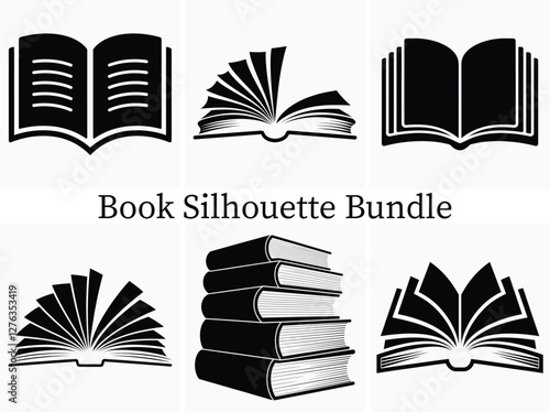 Minimalist Open Book Silhouette Clipart Bundle – High Quality Vector