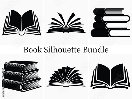 Minimalist Open Book Silhouette Clipart Bundle – High Quality Vector