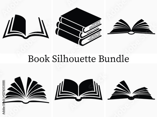 Minimalist Open Book Silhouette Clipart Bundle – High Quality Vector