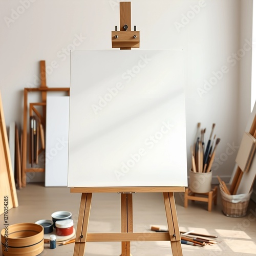 Blank Canvas on Wooden Easel in an Artist's Studio – Creative Space for Painting and Art Inspiration