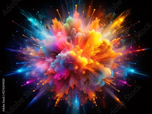 Surreal Explosion: Front View, Isolated on Background