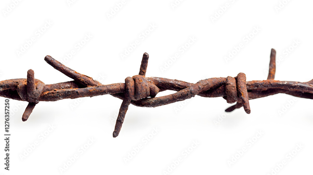Closeup of Rusty Barbed Wire Isolated on White Background Showing Texture and Detail Closeup of Rusty Barbed Wire Isolated on White Background Showing Texture and Detail