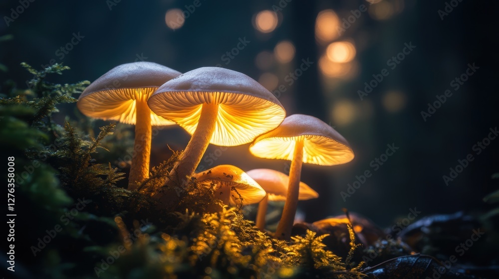Fototapeta premium Closeup view of fresh mushroom in forest in Spring.