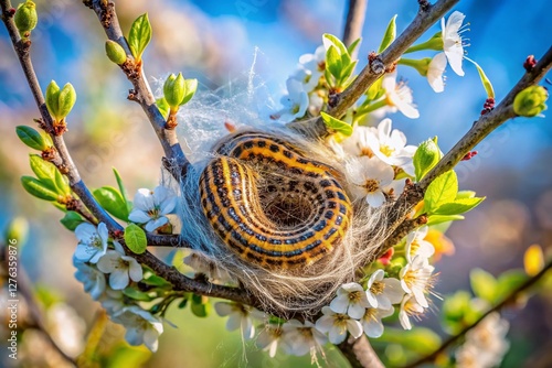 Tent Caterpillar Nest on Blackthorn Twig - Malacosoma neustria