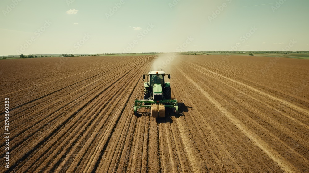 Obraz premium rows tractor planting in field