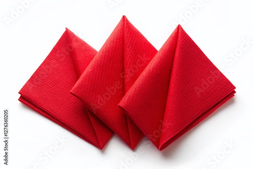 Three Red Paper Napkins Silhouette, Isolated White Background, Clean Minimalist Design