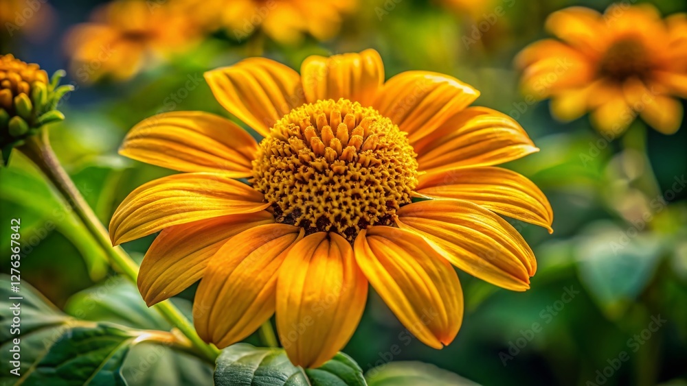 Vibrant Close-up of Mexican Sunflower Weed, Detailed Texture and Yellow Blooms Vibrant Close-up of Mexican Sunflower Weed, Detailed Texture and Yellow Blooms