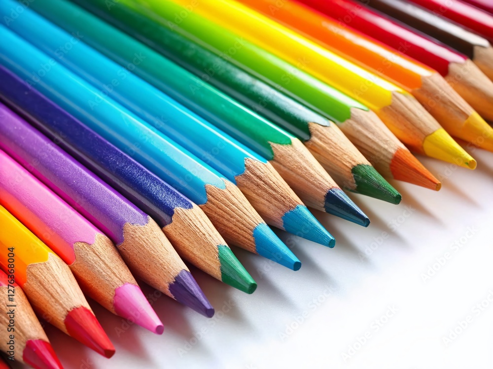 Vibrant Colored Pencils Arranged on White Background with Copy Space for Text Vibrant Colored Pencils Arranged on White Background with Copy Space for Text