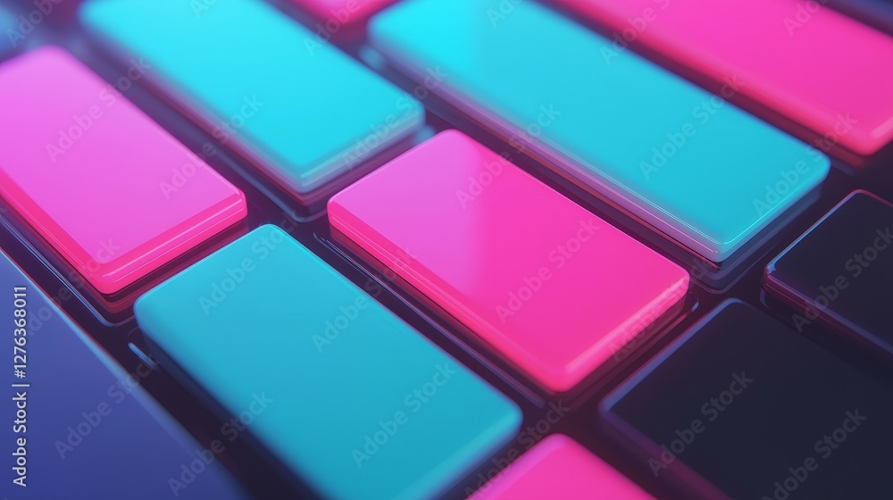 Vibrant Neon Abstract Rectangles on Glossy Surface - Modern Futuristic Design with Depth and Perspective