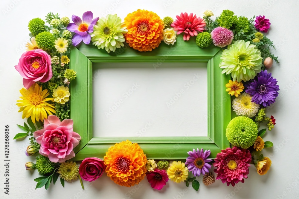 Vibrant Colorful Flower Frame on White Background - Candid Stock Photo Vibrant Colorful Flower Frame on White Background - Candid Stock Photo
