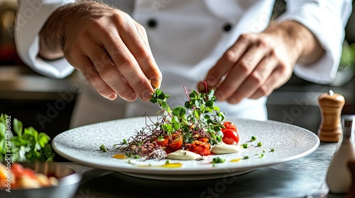 Wallpaper Mural Chef Carefully Arranging Fresh Ingredients on Elegant White Plate Torontodigital.ca