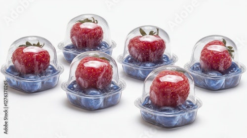 Wallpaper Mural Fresh strawberries in transparent packaging on a blue base, showcasing vibrant colors and textures Torontodigital.ca