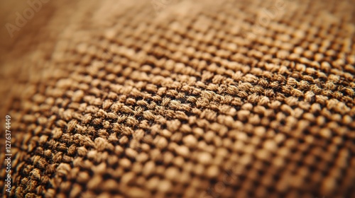 Close-up woven tan fabric texture, soft lighting photo