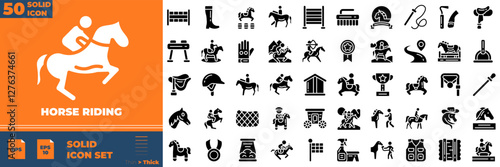 Horse Riding Solid Editable Icons set. Vector illustration in modern thin solid style of horse riding icons: race, horse, horseshoe, etc