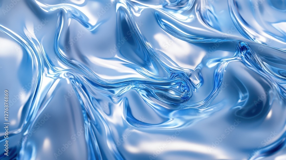 Shiny blue metallic surface with abstract liquid texture and fluid reflections Shiny blue metallic surface with abstract liquid texture and fluid reflections